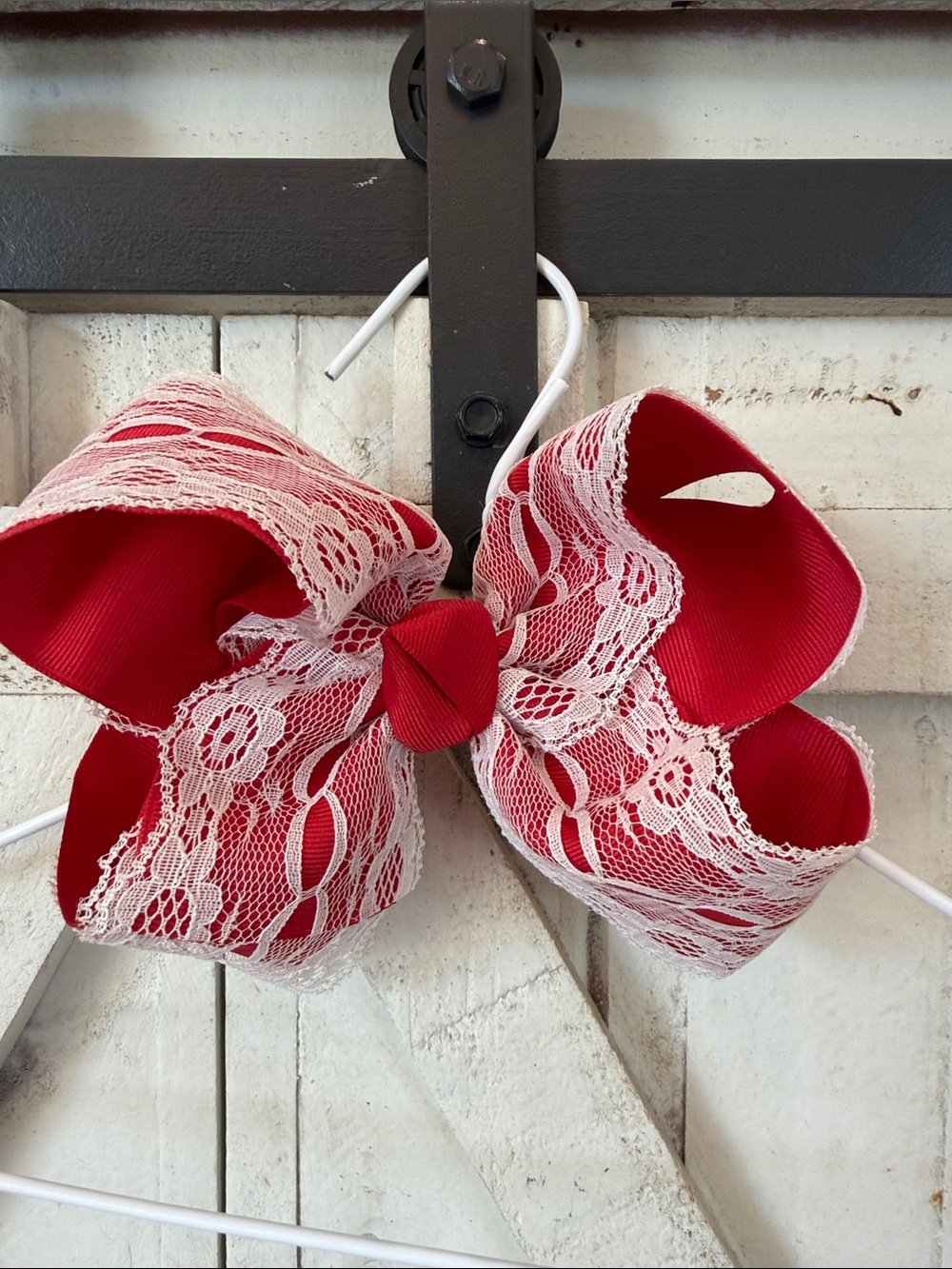 Red Lace Accent Bow Hair Clip for Kids